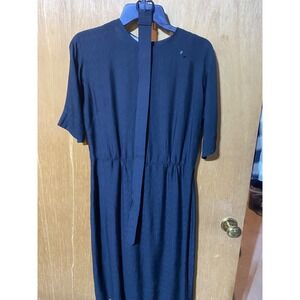 VTG 60's NELLY DON CLASSIC BLACK DRESS LINEN W/ BACK BELT RAT PACK RETRO - M